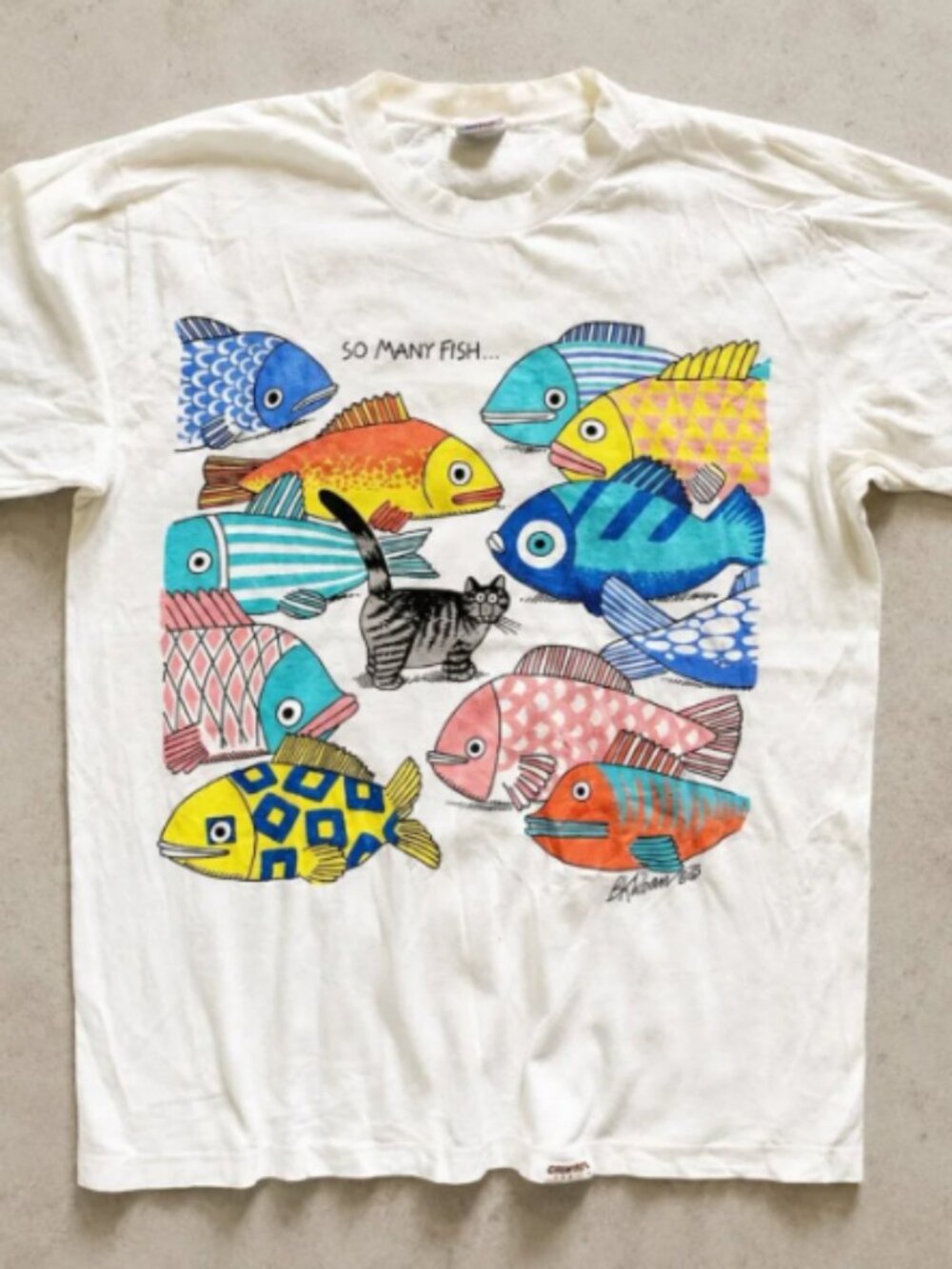 B Kliban Cat So Many Fish Retro Cartoon Graphic Unisex